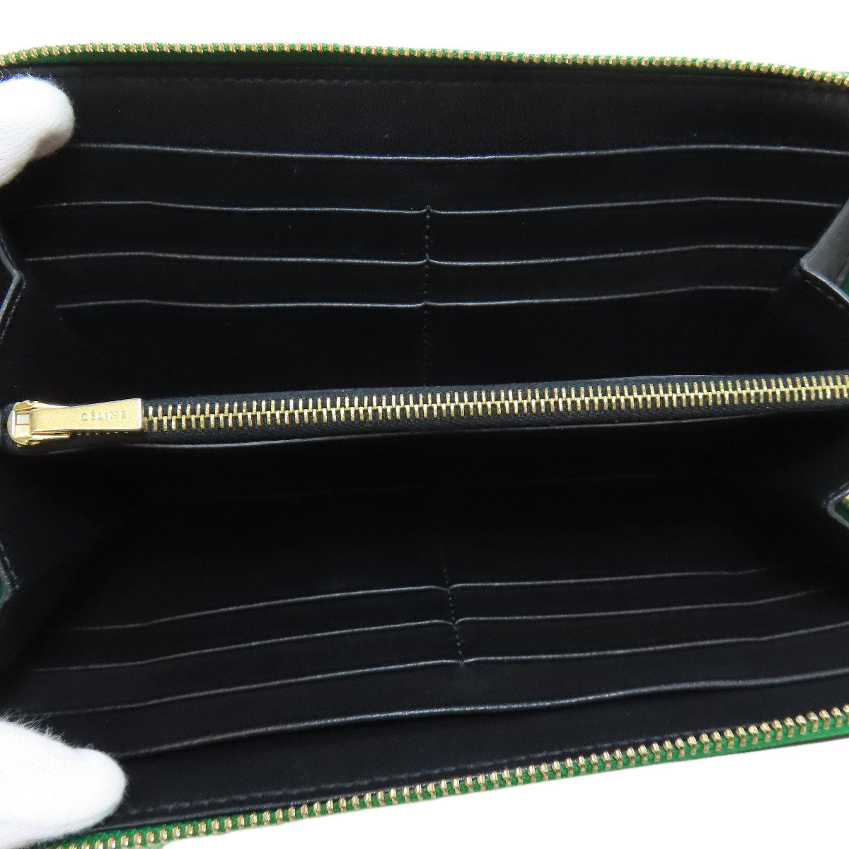 CELINE Long Wallet Purse leather green logo Women