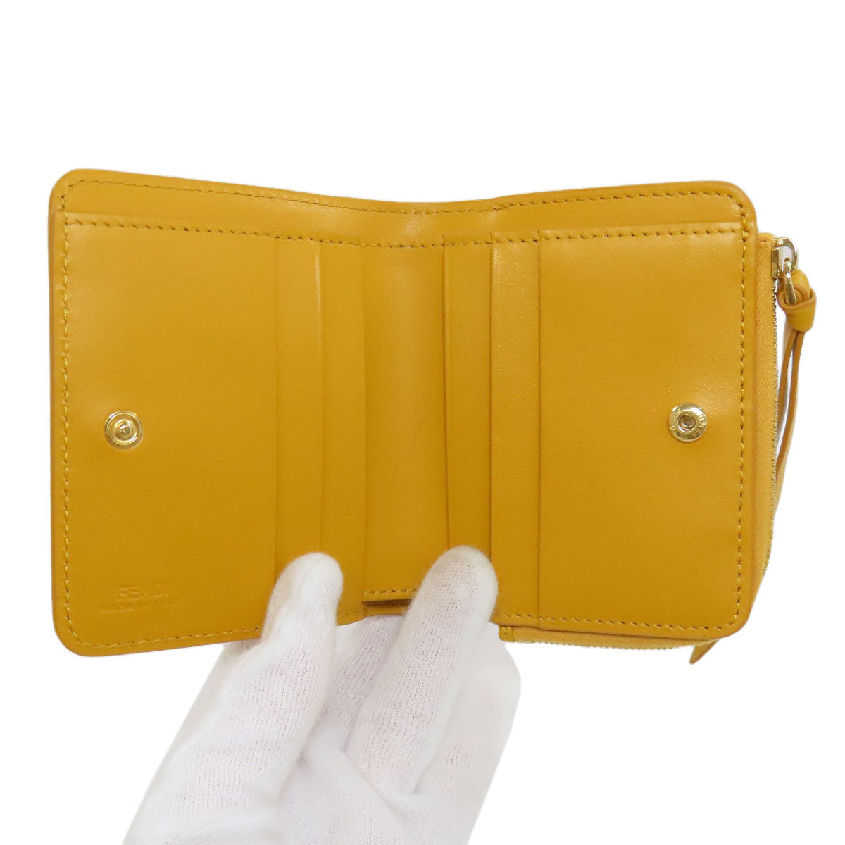FENDI Bifold Wallet leather yellow FF Cube Women