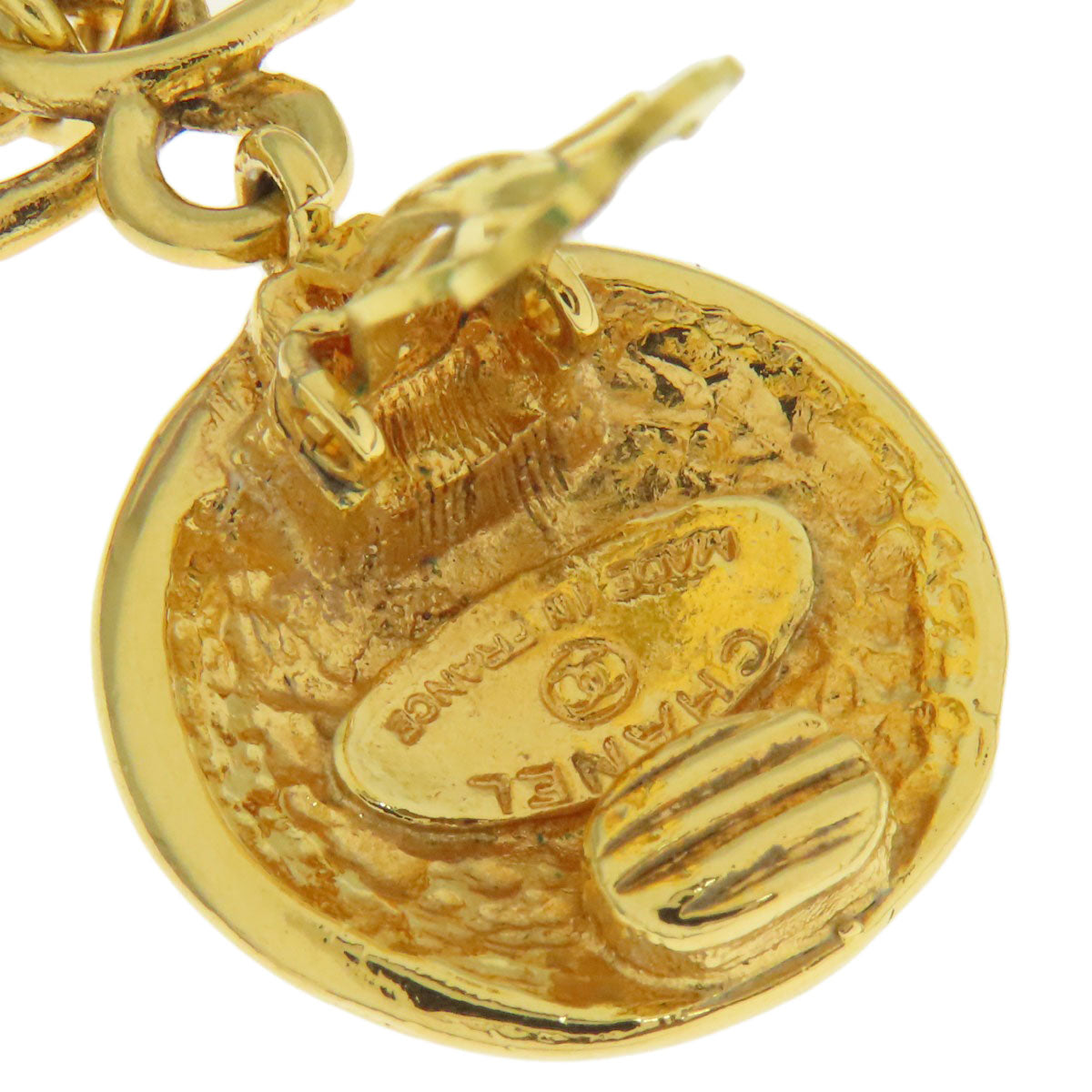CHANEL Earring metallic gold logo hoop