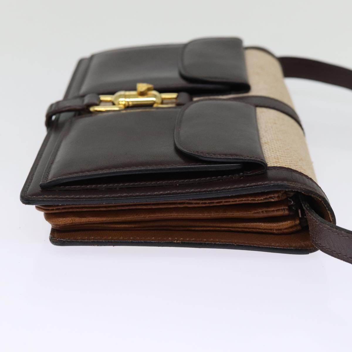 Luxury CELINE Shoulder Bag Canvas Leather Beige 76079