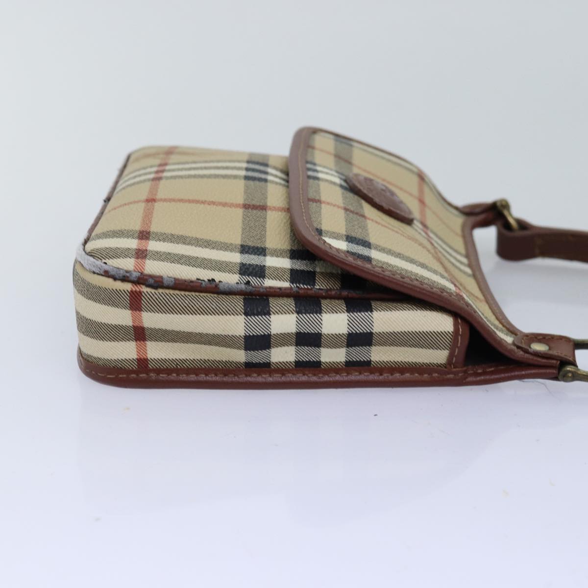 Luxury BurberrySs Nova Check Shoulder Bag PVC Leather Beige Auth 76100