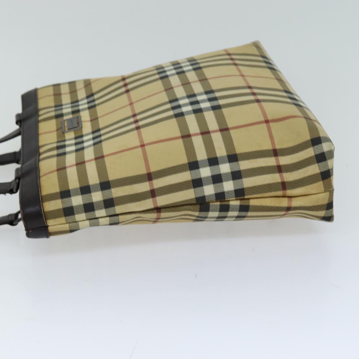 Luxury Burberry Nova Check Tote Bag Canvas Beige Dark Brown Auth 76724