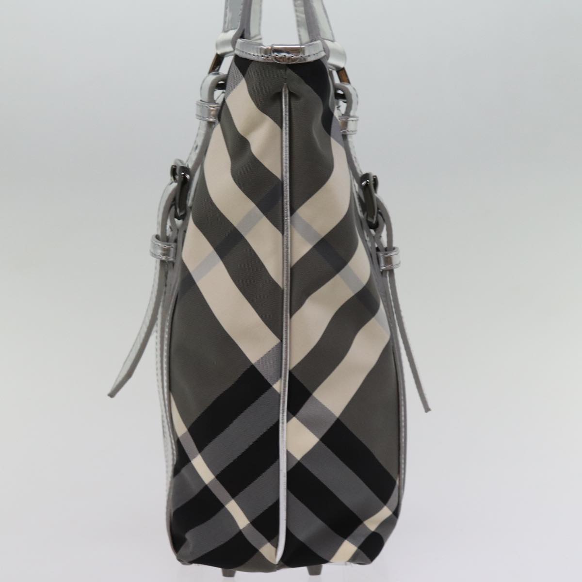 Luxury Burberry Nova Check Tote Bag Nylon Gray Auth 77008