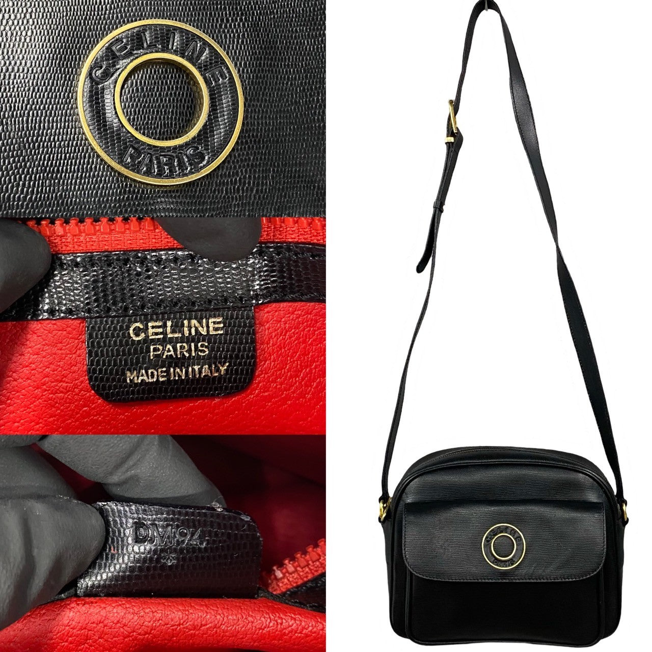 CELINE Shoulder Bag leather black Circle logo Women(Unisex)