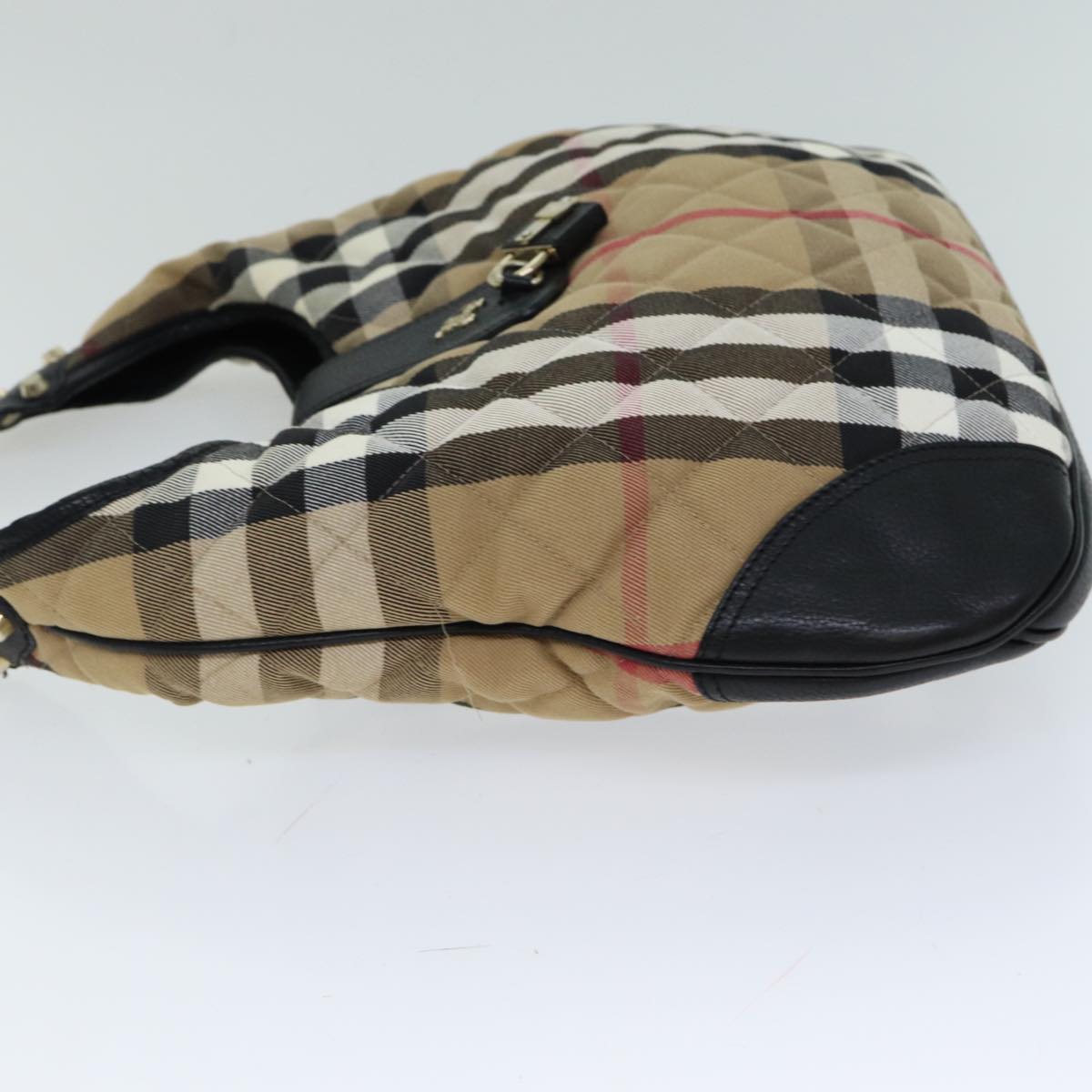 Luxury Burberry Nova Check Shoulder Bag Canvas Leather Beige Black Auth 77769