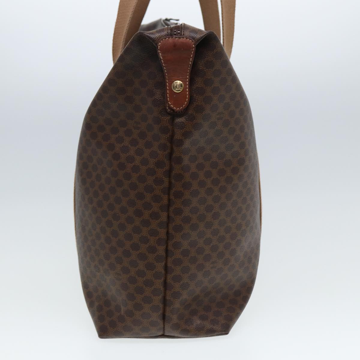 Luxury CELINE Macadam Canvas Boston Bag PVC Leather Brown Beige 78275
