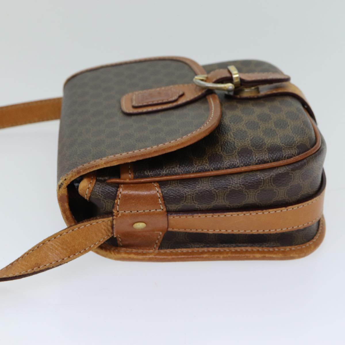 Luxury CELINE Macadam Canvas Shoulder Bag PVC Leather Brown 78765