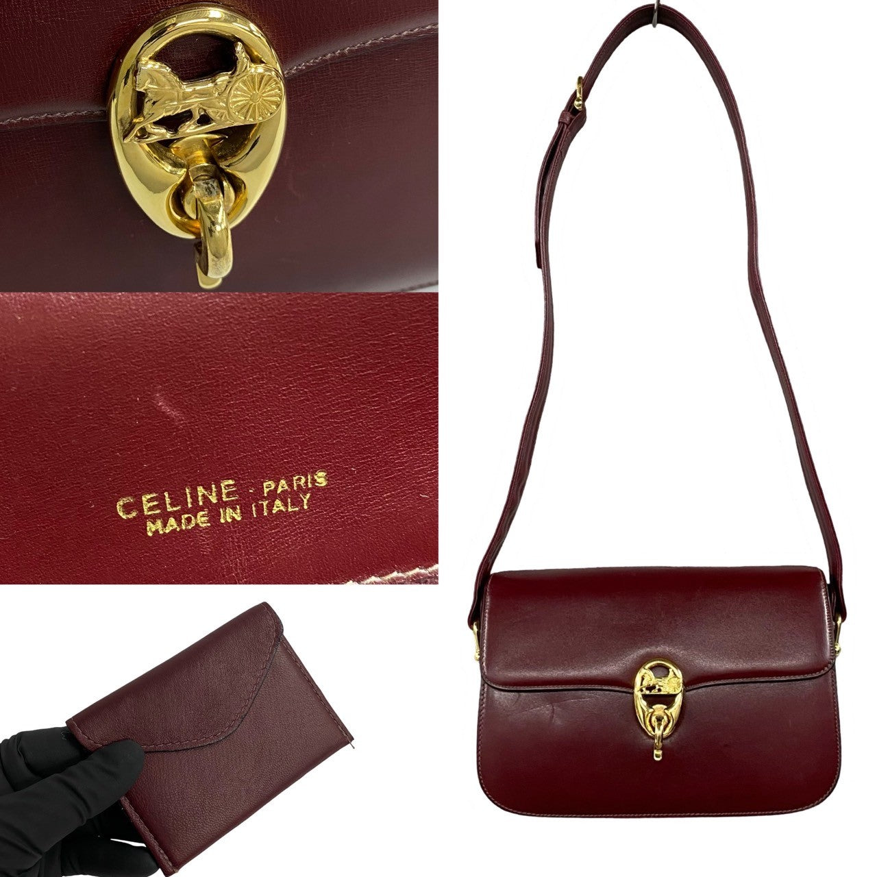 CELINE Shoulder Bag Calfskin, Leather wine-red Carriage Metal Women