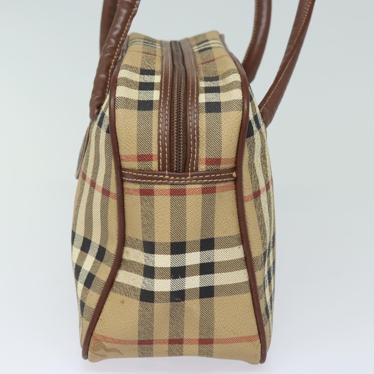 Luxury BurberrySs Nova Check Shoulder Bag PVC Leather Beige Auth 78850