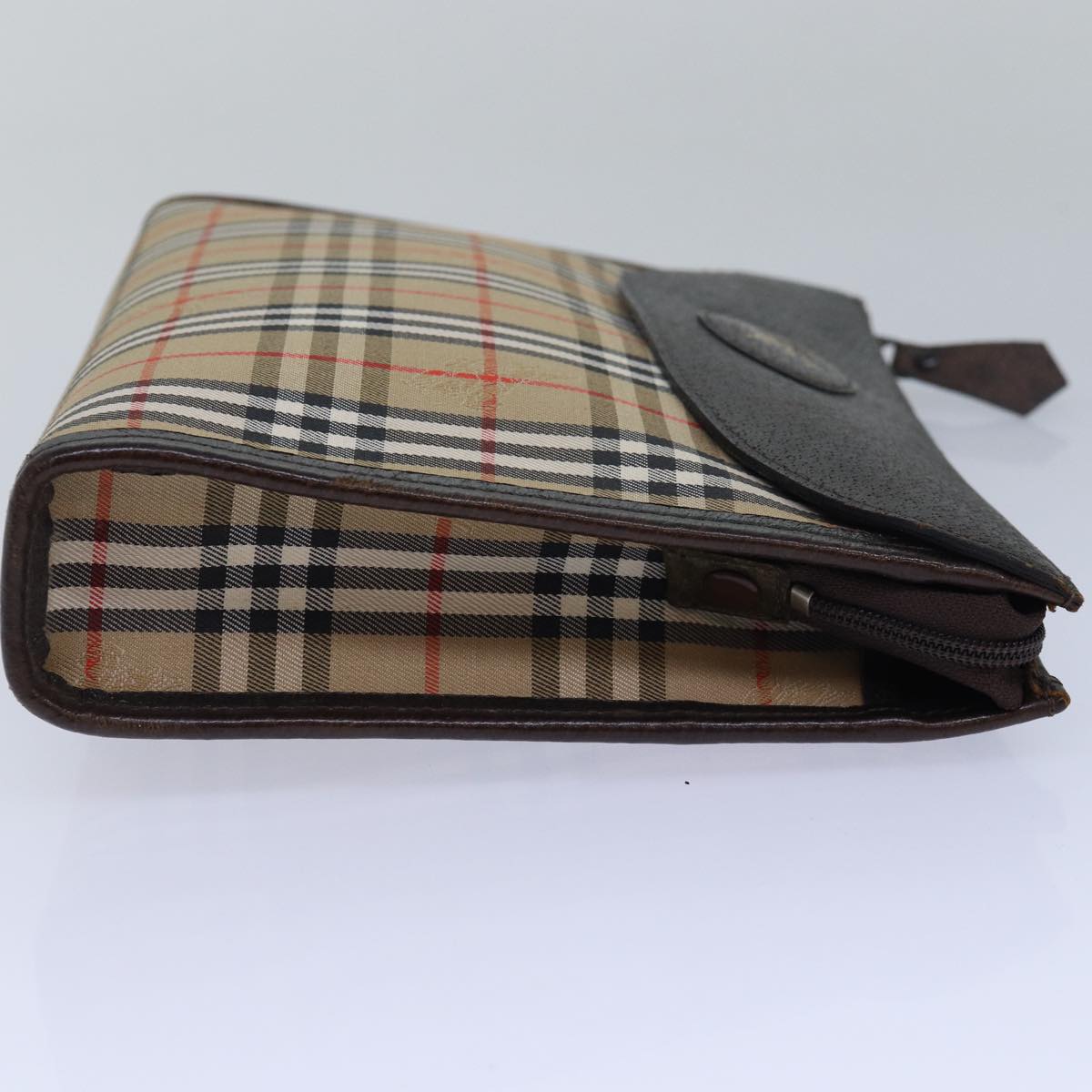 Luxury BurberrySs Nova Check Clutch Bag Canvas Beige Auth 79427