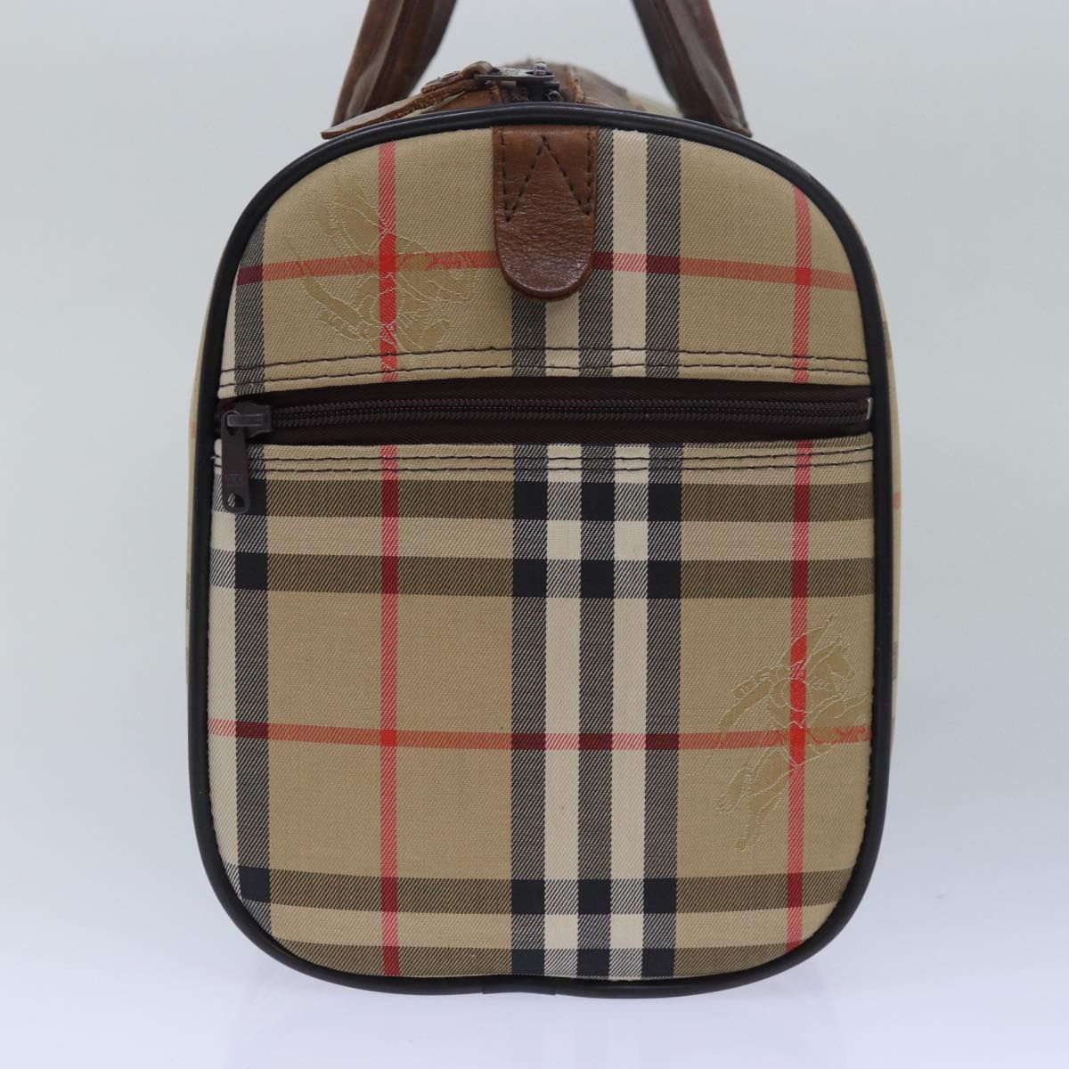 Luxury BurberrySs Nova Check Boston Bag Canvas Beige Auth 79483