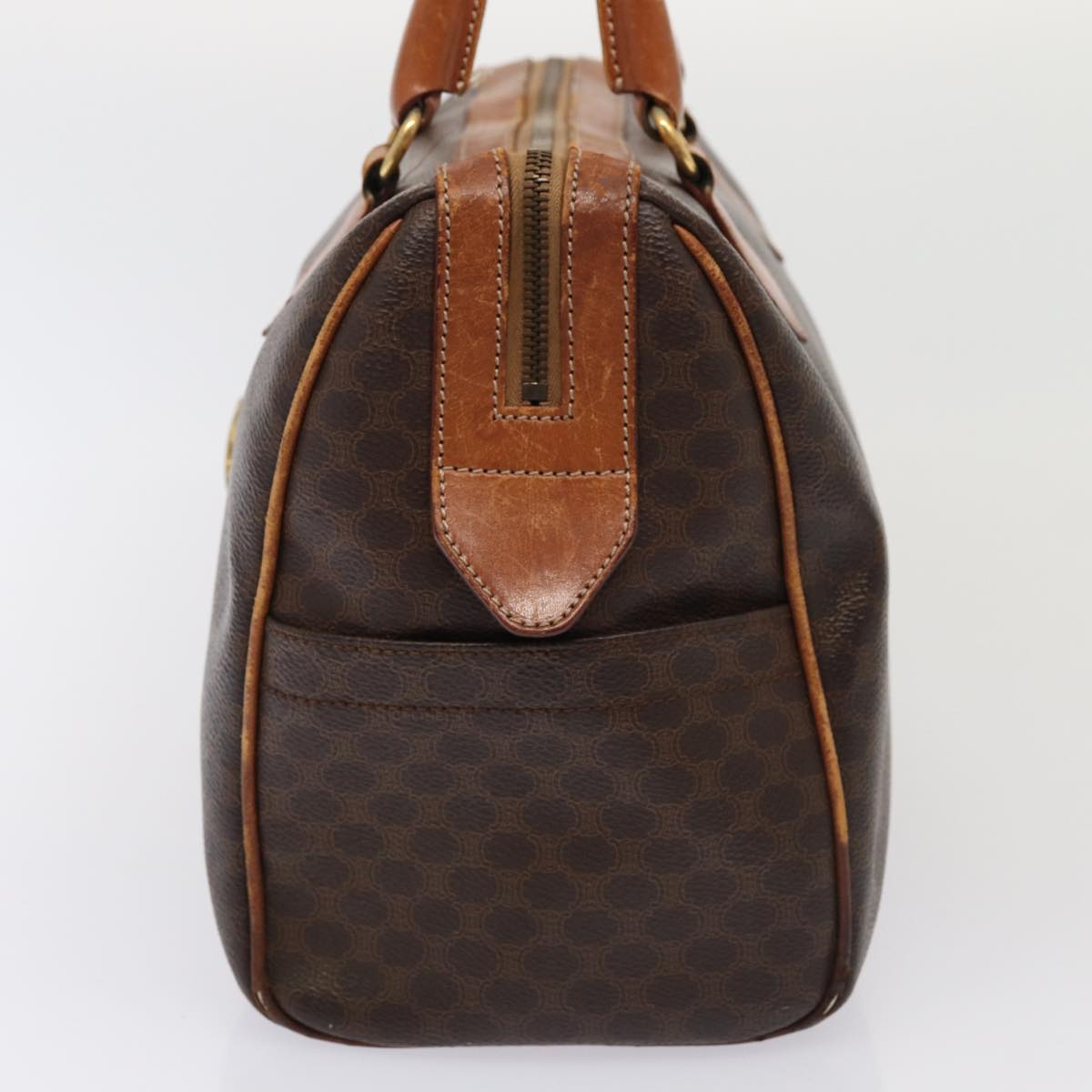 Luxury CELINE Macadam Canvas Boston Bag PVC Leather 2Set Brown 79790