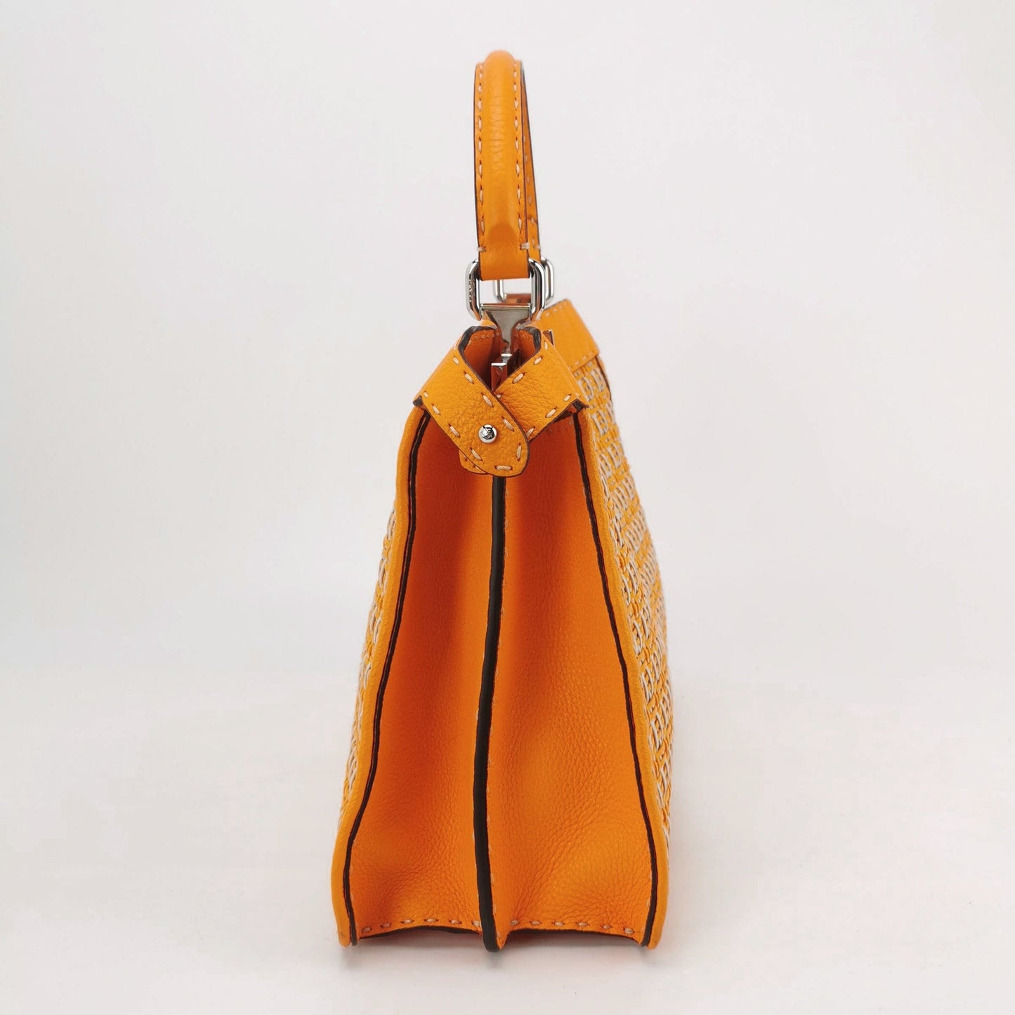 Fendi Peekaboo ISeeU Sellier Orange / White Interlace Leather Medium Top Handle Bag