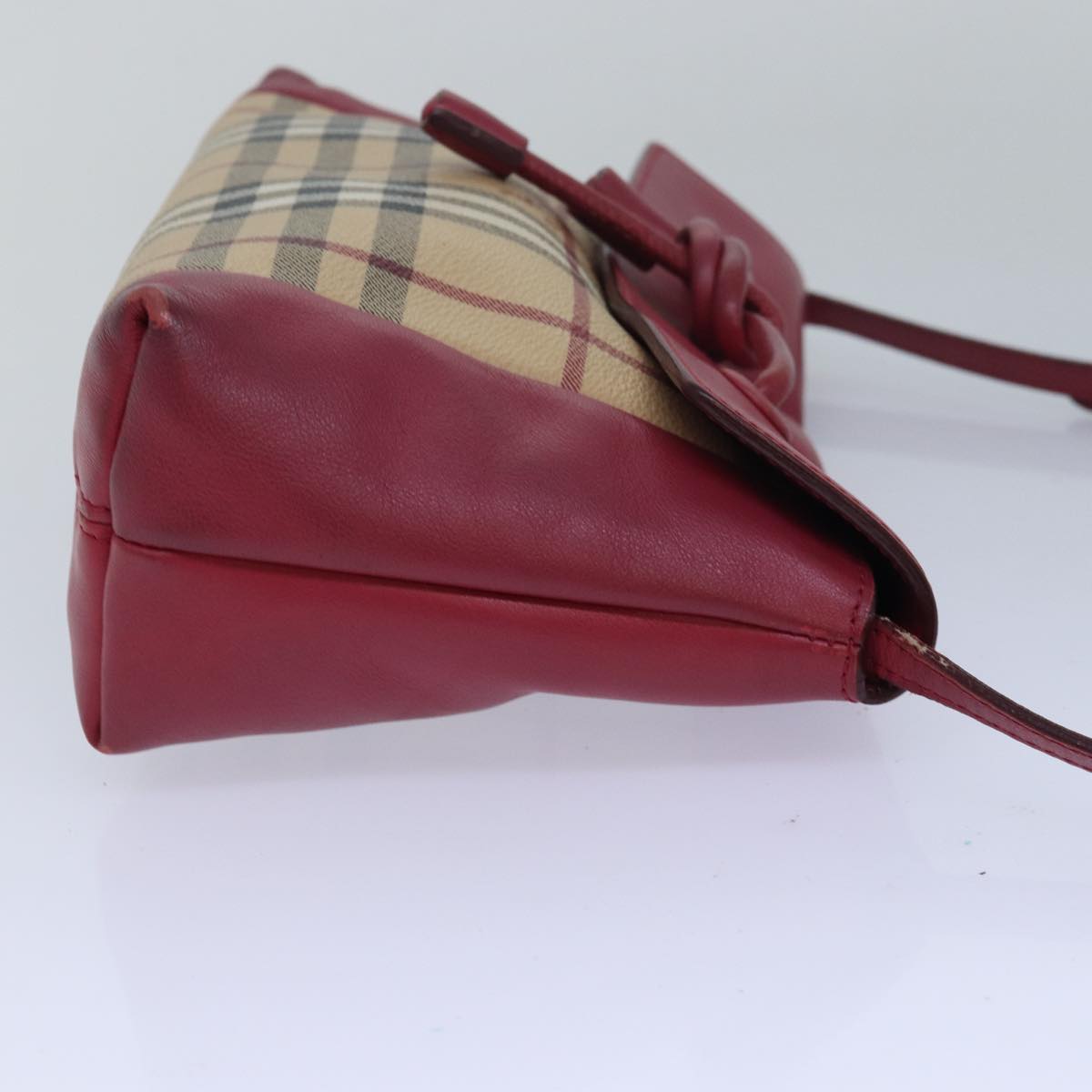 Luxury Burberry Nova Check Shoulder Bag PVC Leather Beige Red Auth 80259