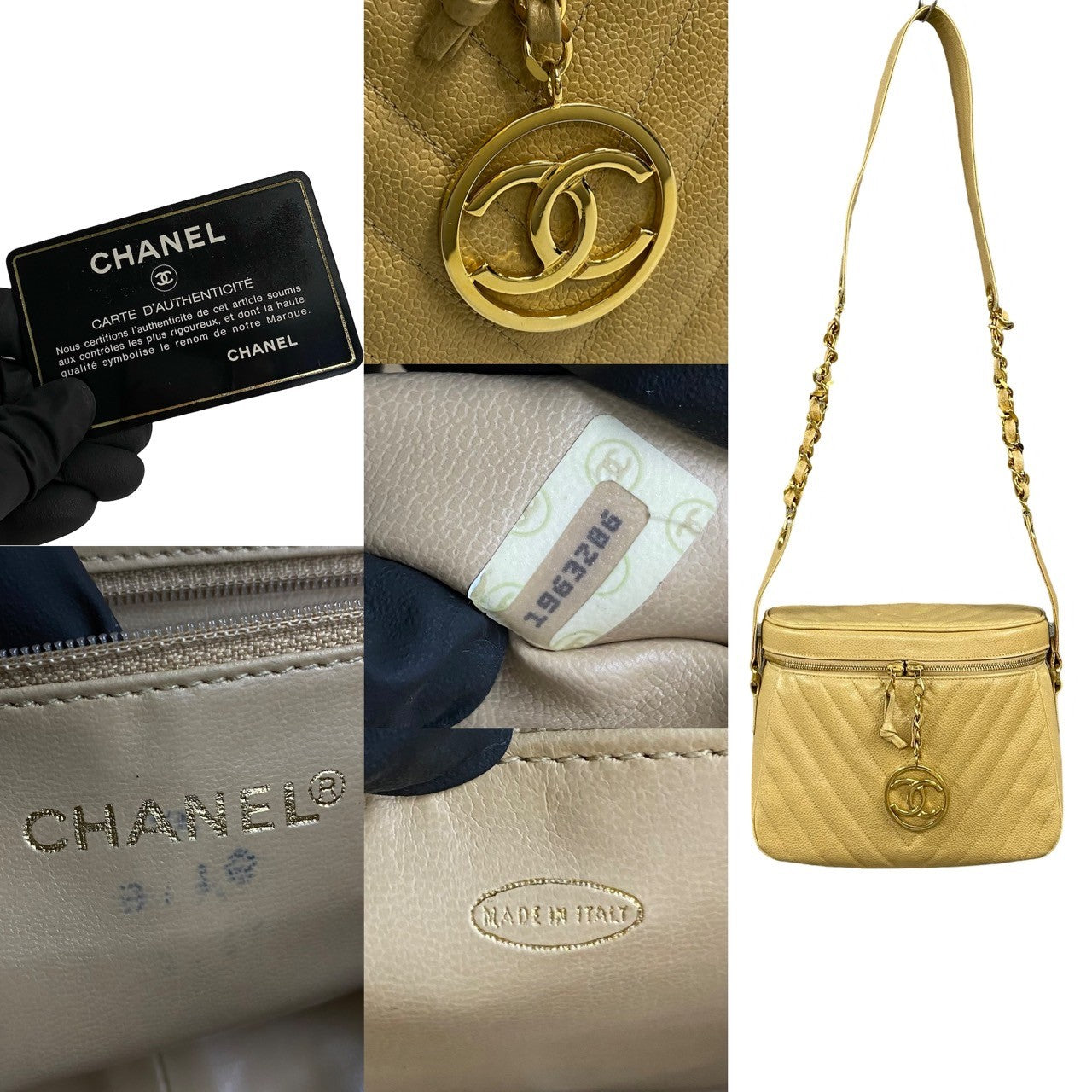 CHANEL Shoulder Bag Matt caviar skin beige Vstitch