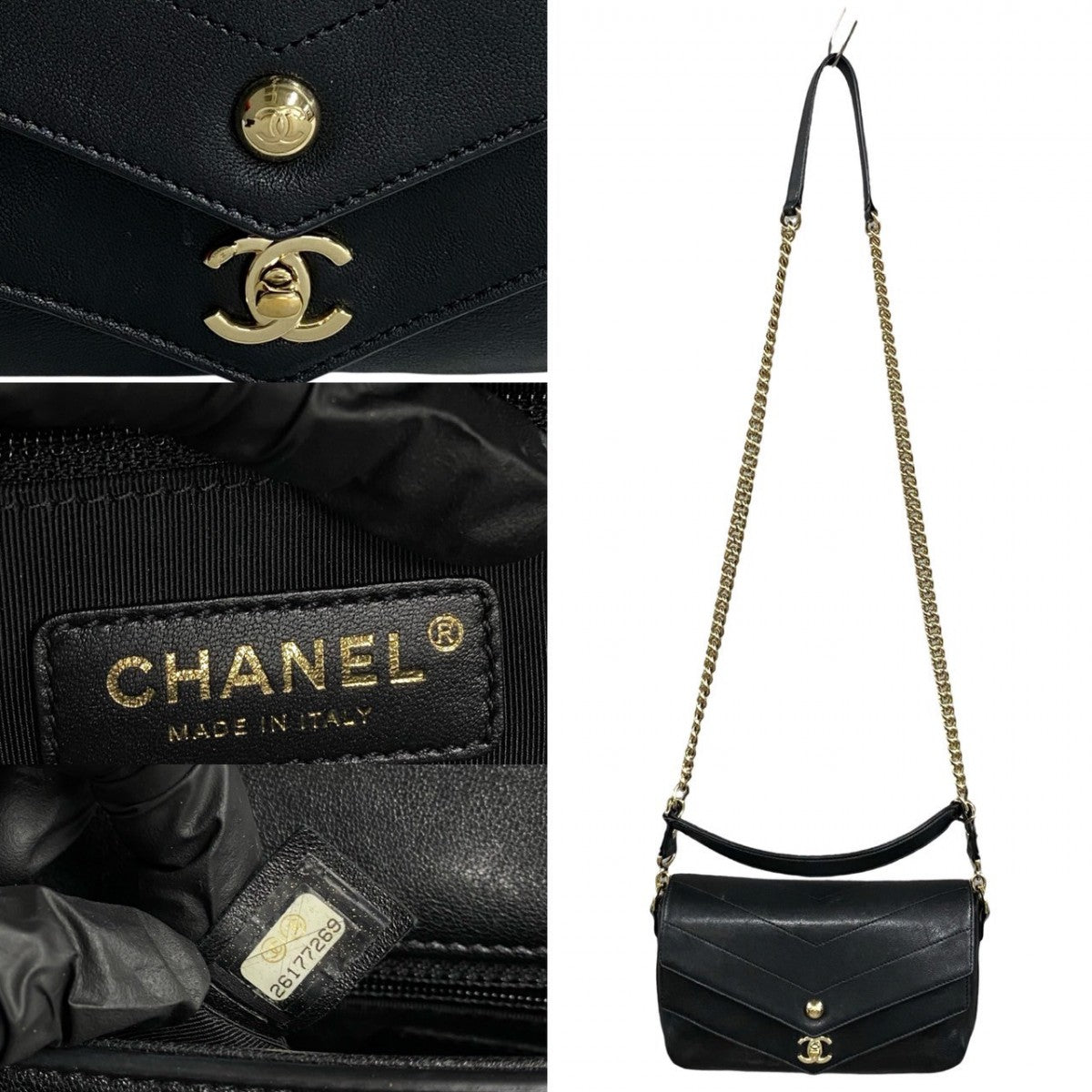 CHANEL Shoulder Bag leather black COCO Mark Vstitch Women