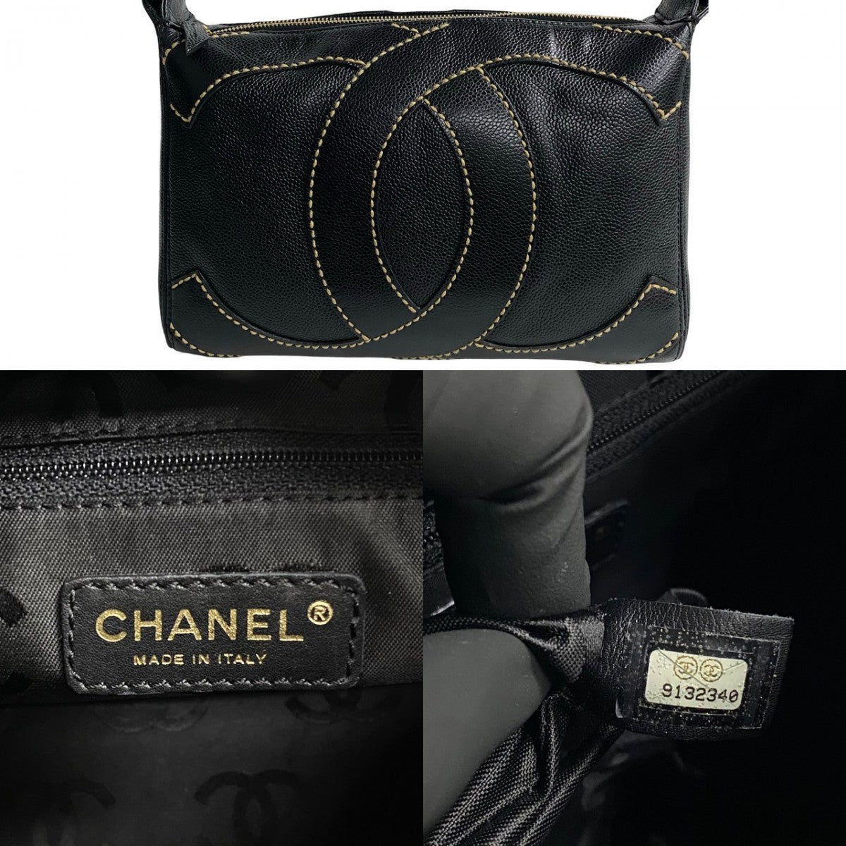 CHANEL Handbag Matt caviar skin black Wild stitch COCO Mark Women