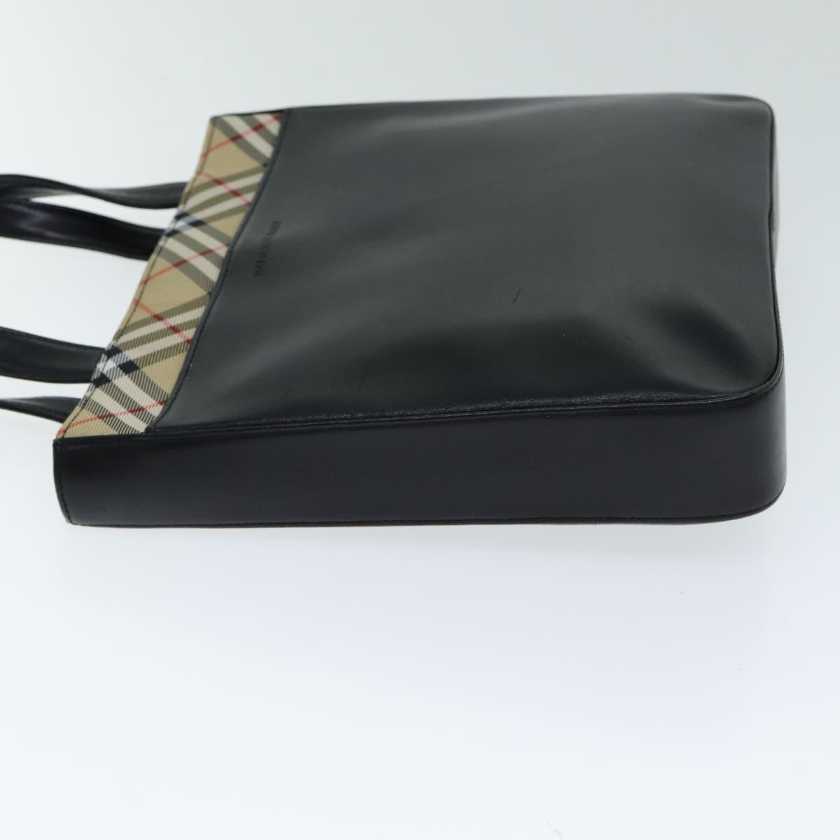 Luxury Burberry Nova Check Hand Bag Leather Canvas Black Beige Auth 81655
