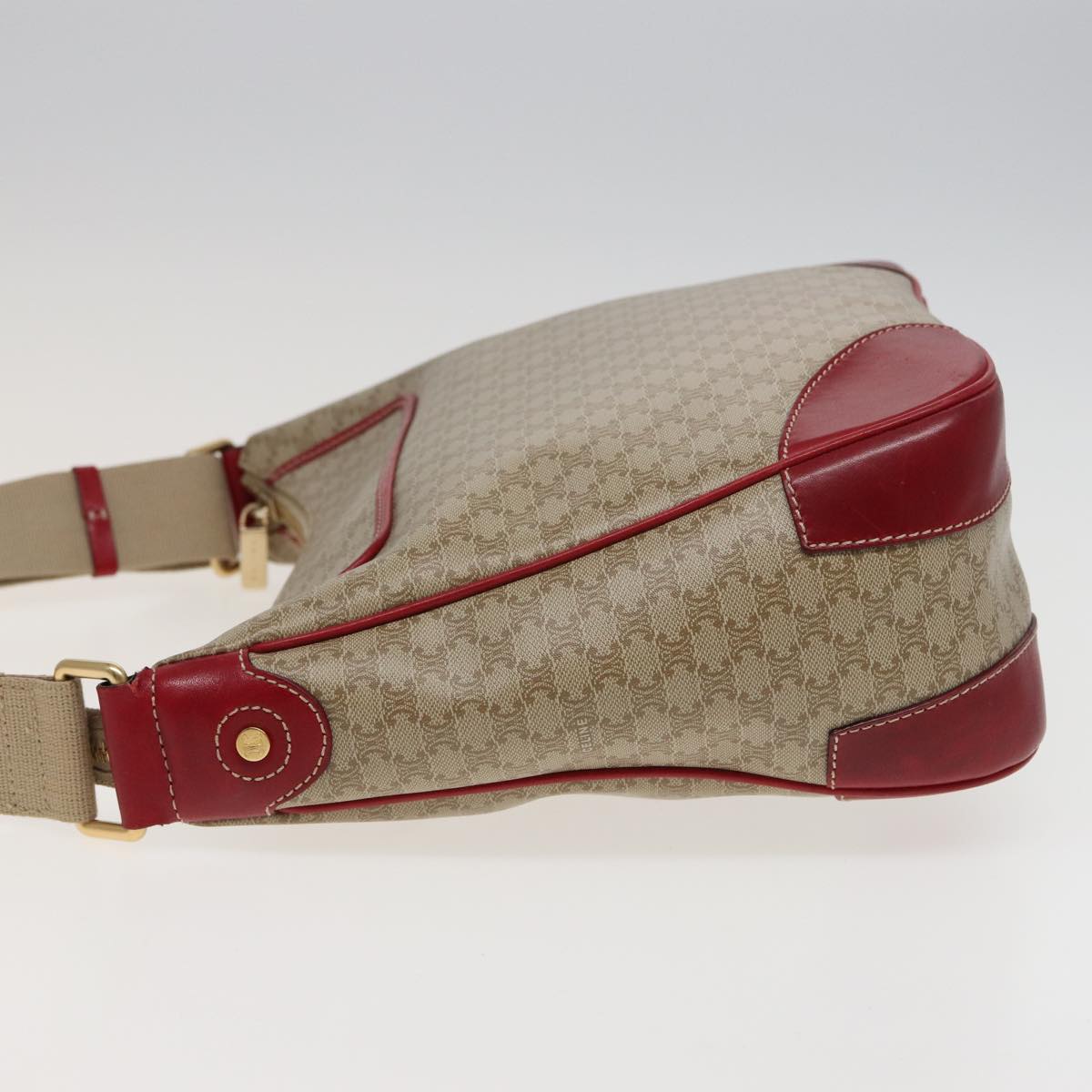 Luxury CELINE Macadam Canvas Shoulder Bag PVC Leather Beige Red 81863