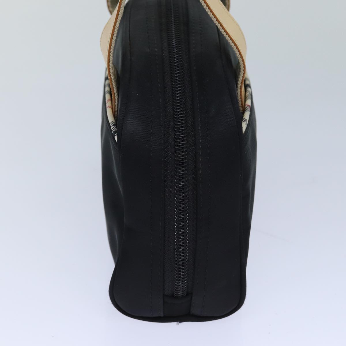 Luxury Burberry Nova Check Hand Bag Nylon Black Auth 83319