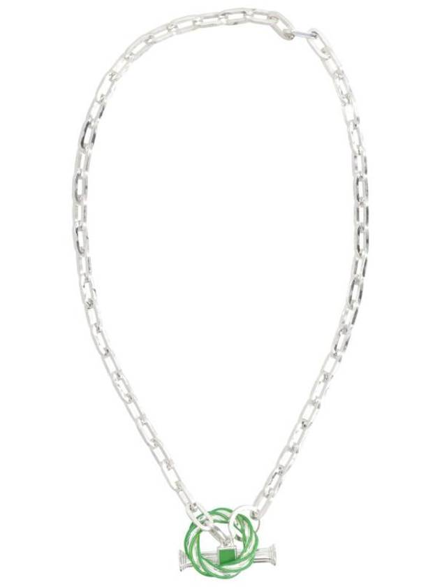 Luxury Bottega Veneta Filler Chain Necklace Green Silver