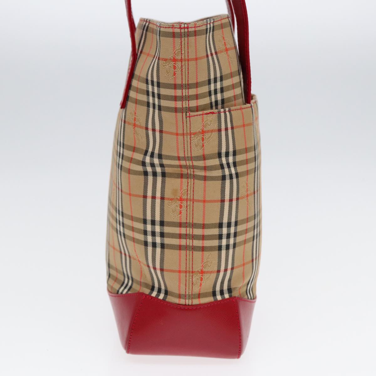 Luxury Burberry Nova Check Tote Bag Canvas Leather Beige Gold Red Auth 86159