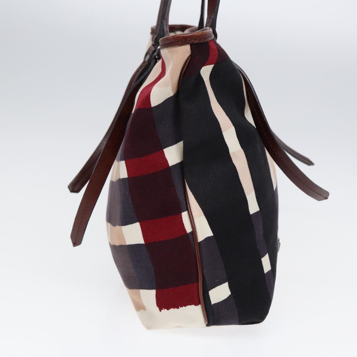 Luxury Burberry Nova Check Tote Bag Canvas Beige Silver Auth 86181