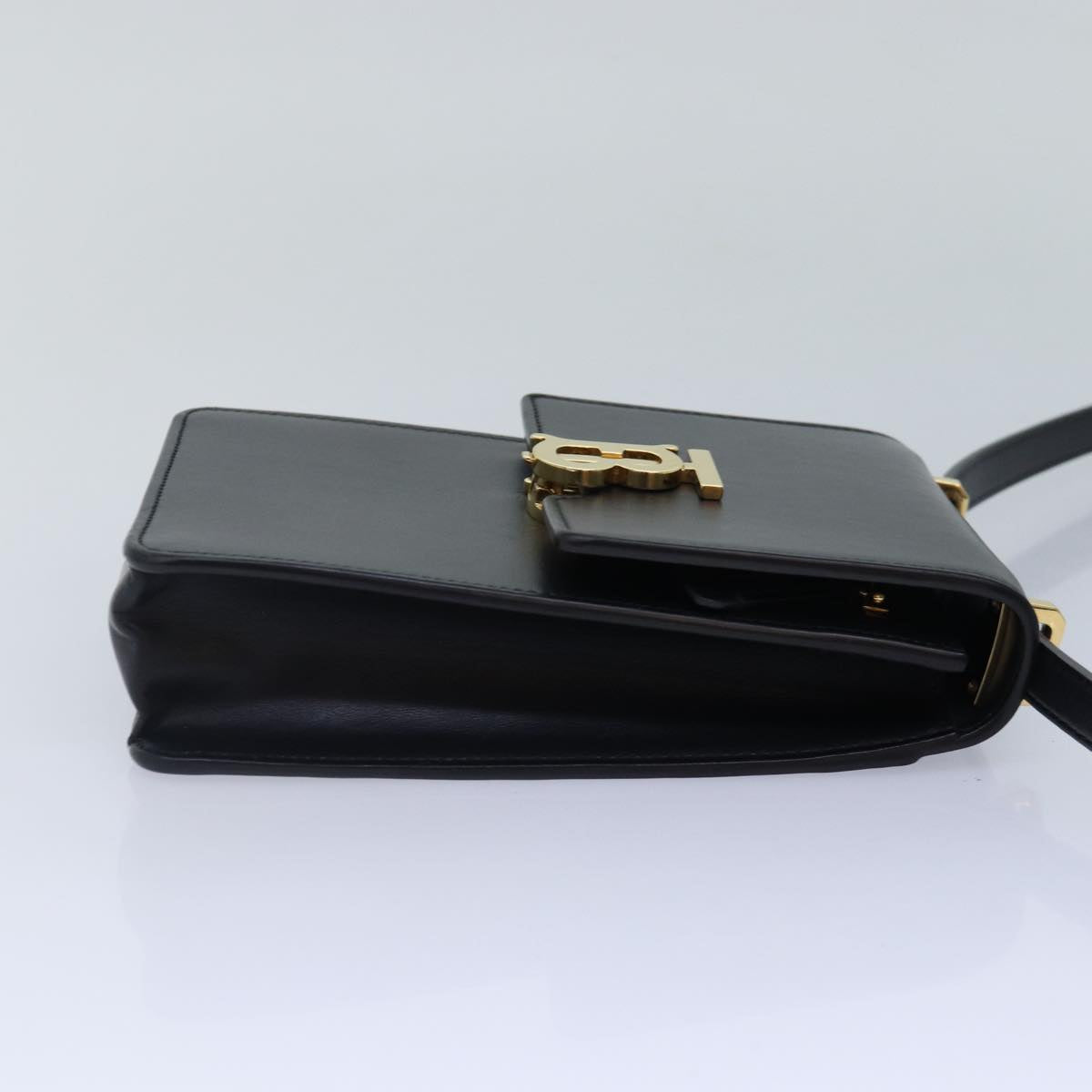 Luxury Burberry Shoulder Bag Leather Black Gold Auth 88126