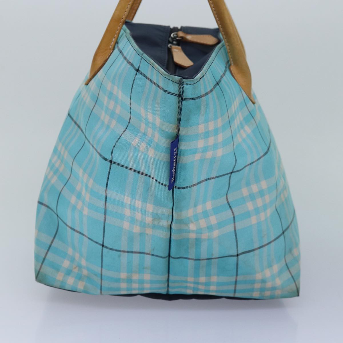 Luxury BurberrySs Nova Check Blue Label Tote Bag Nylon Light Blue Silver Auth 88783