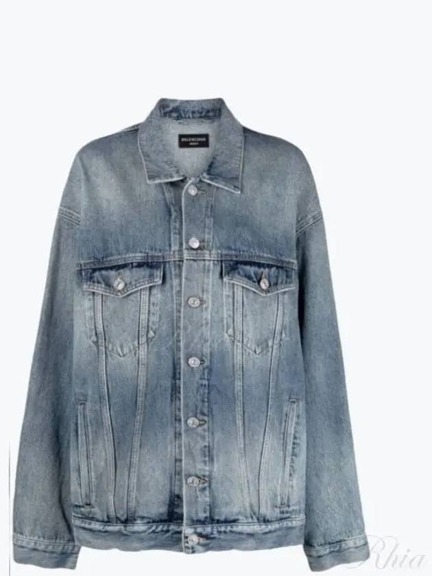 Luxury Balenciaga Trending 2025 Back Logo Print Oversized Denim Jacket Blue