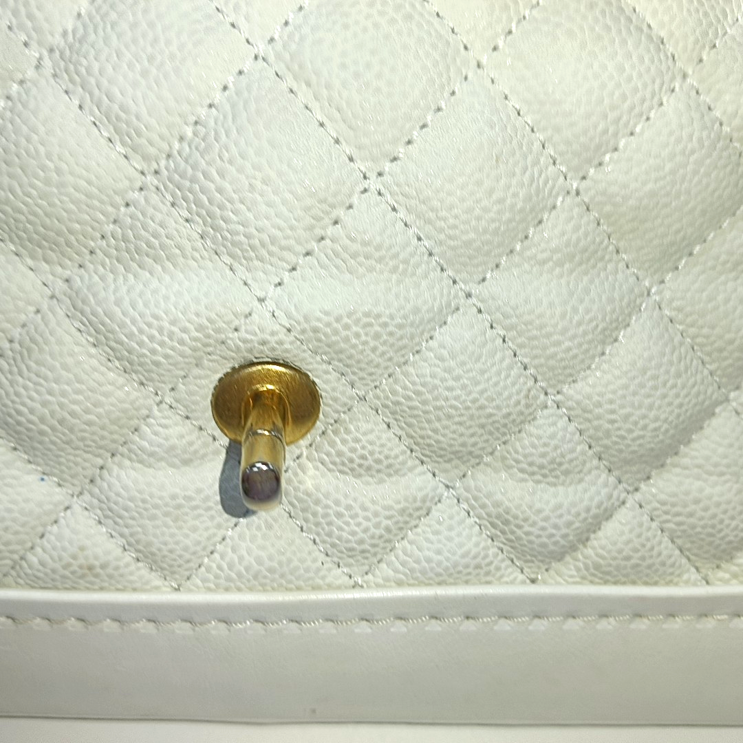 Chanel Global Trotter Flap Bag Crossbody Medium Caviar Leather White, 2013-2014