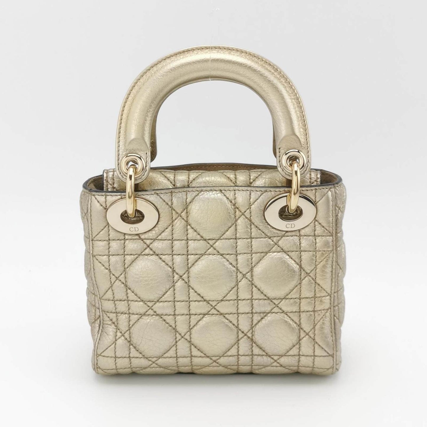 Lady Dior Mini Supple Calfskin Leather Gold Cannage Handbag with Strap