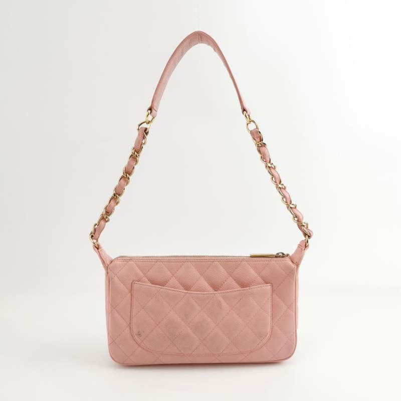 Chanel Clutch Shoulder Bag Pink Caviar Leather Gold Hardware