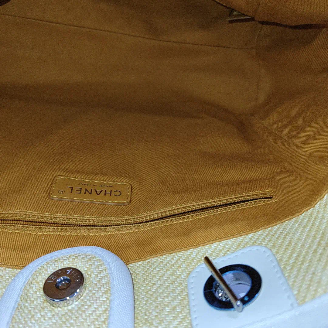 Chanel Deauville Tote 2013 Yellow Denim Leather Trim Small