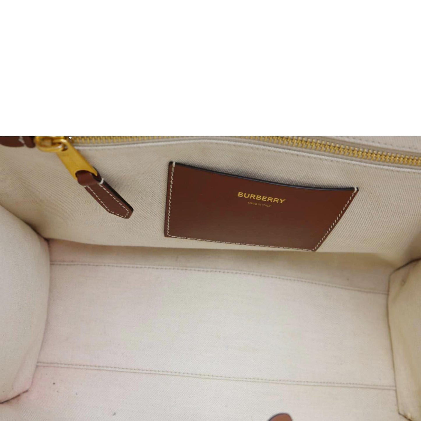 BURBERRY Freya Small Knitted Check Canvas Tote Bag Brown