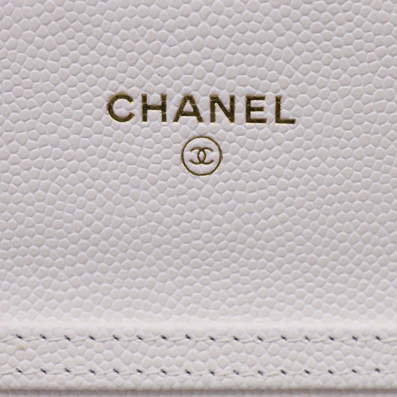 CHANEL Classic Flap Small Caviar Quilted Leather Chain Wallet White