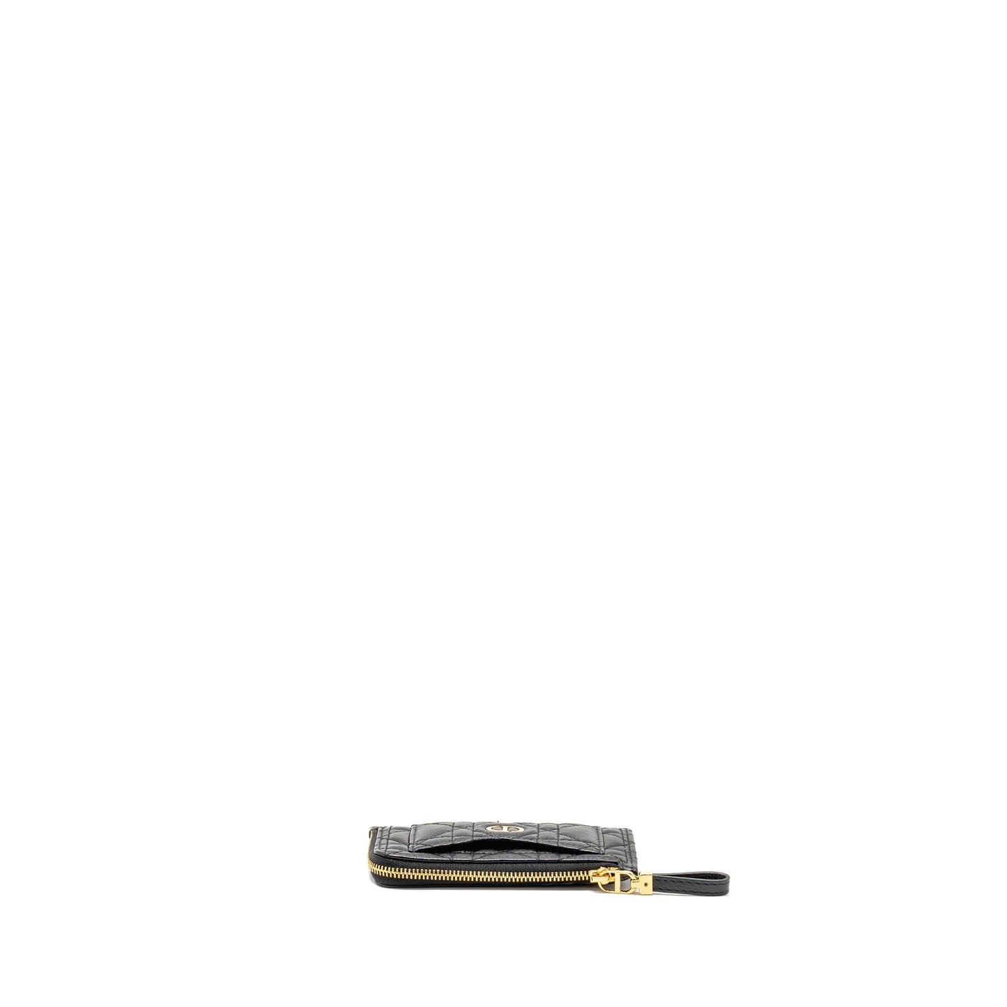 Dior Caro Compact Zipped Card Holder Calfskin Black