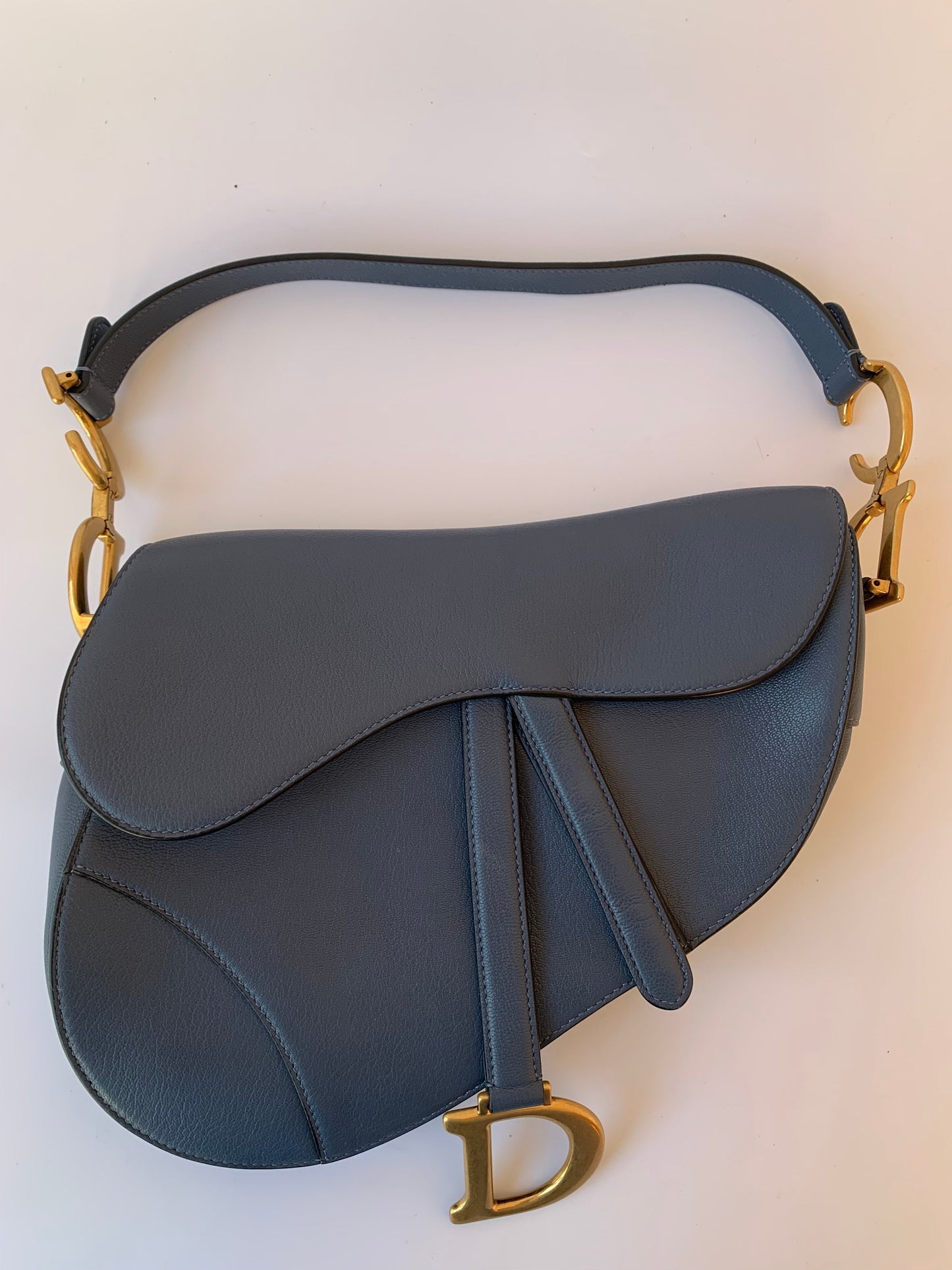 Dior Saddle Blue Grey Medium Leather Handbag