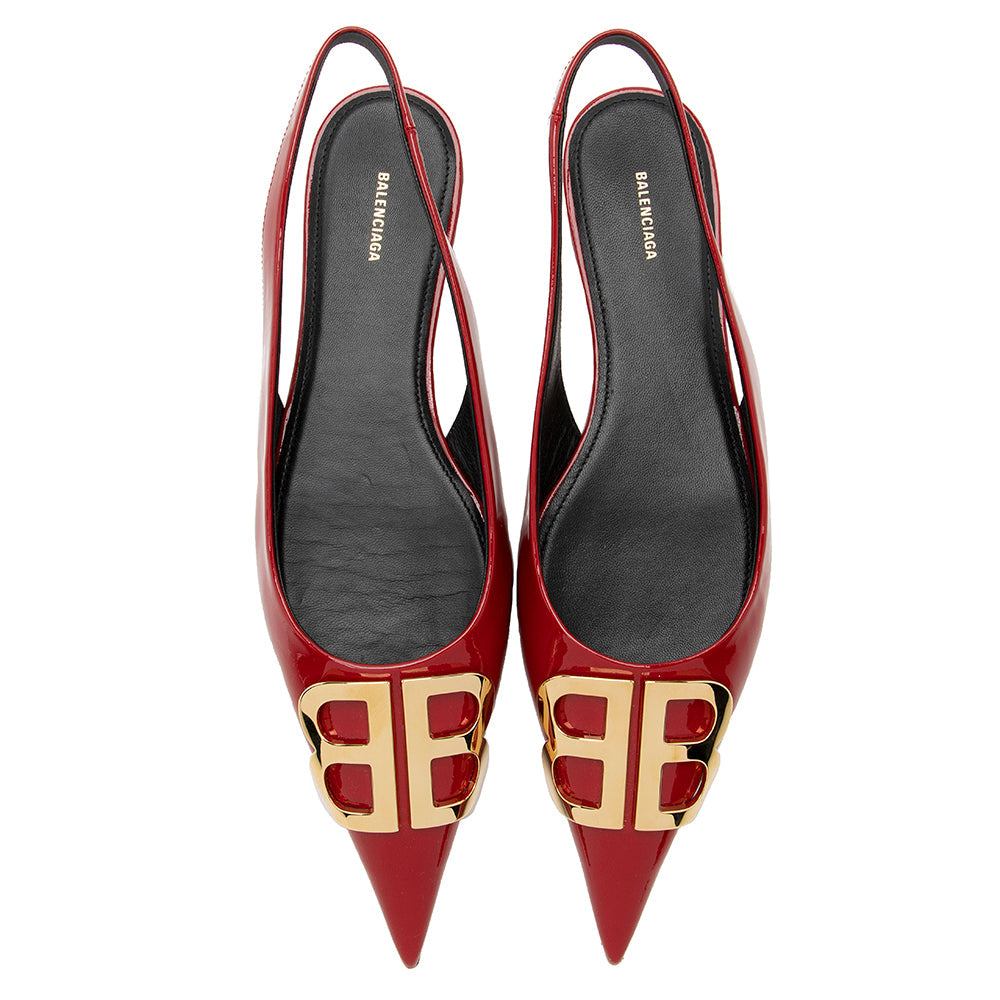 Luxury Balenciaga Trending 2025 Patent Leather BB Knife Slingback Flats - Size 7 / 37 (SHF-22027)