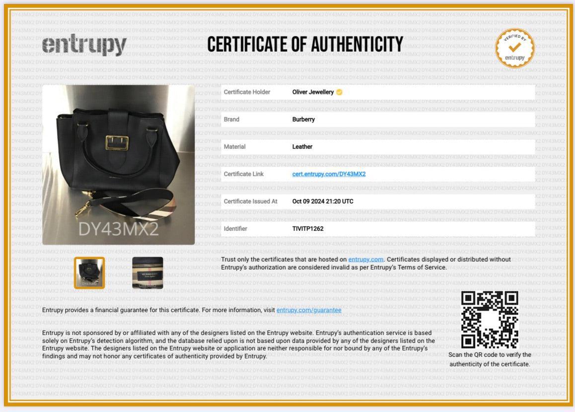 Burberry Black Grained Calfskin Leather Medium Buckle Tote Bag