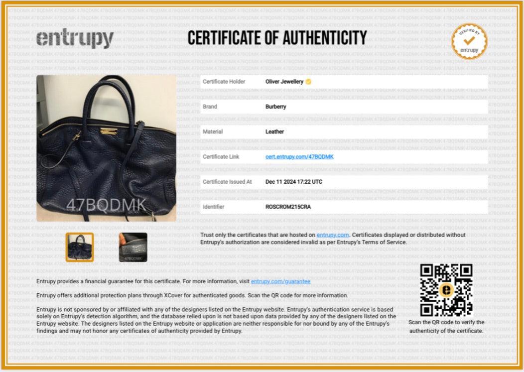 Burberry Navy Check Embossed Heritage Grain Leather Dewsbury Tote