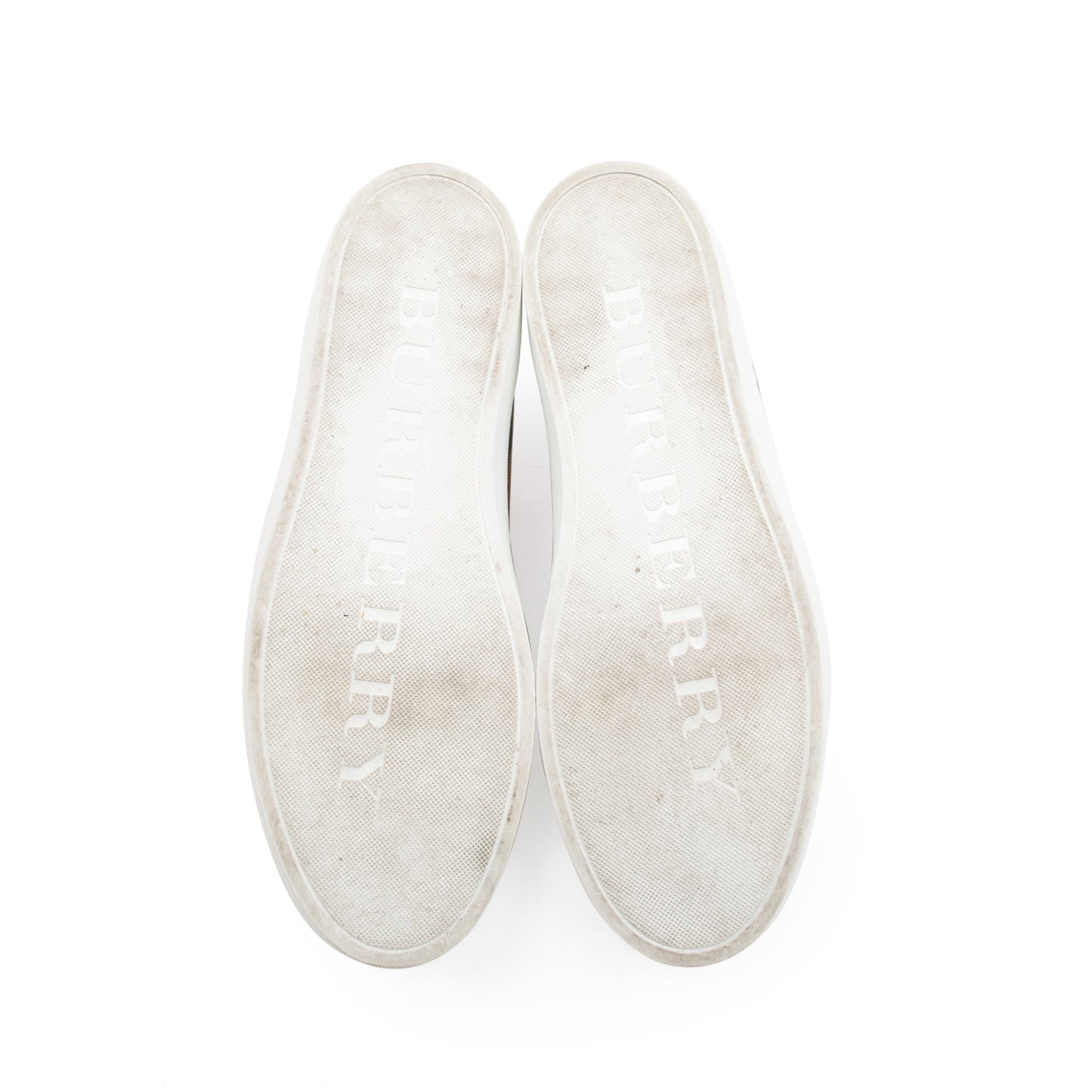 Burberry White House Check and Leather Low Top Sneakers, Size 41
