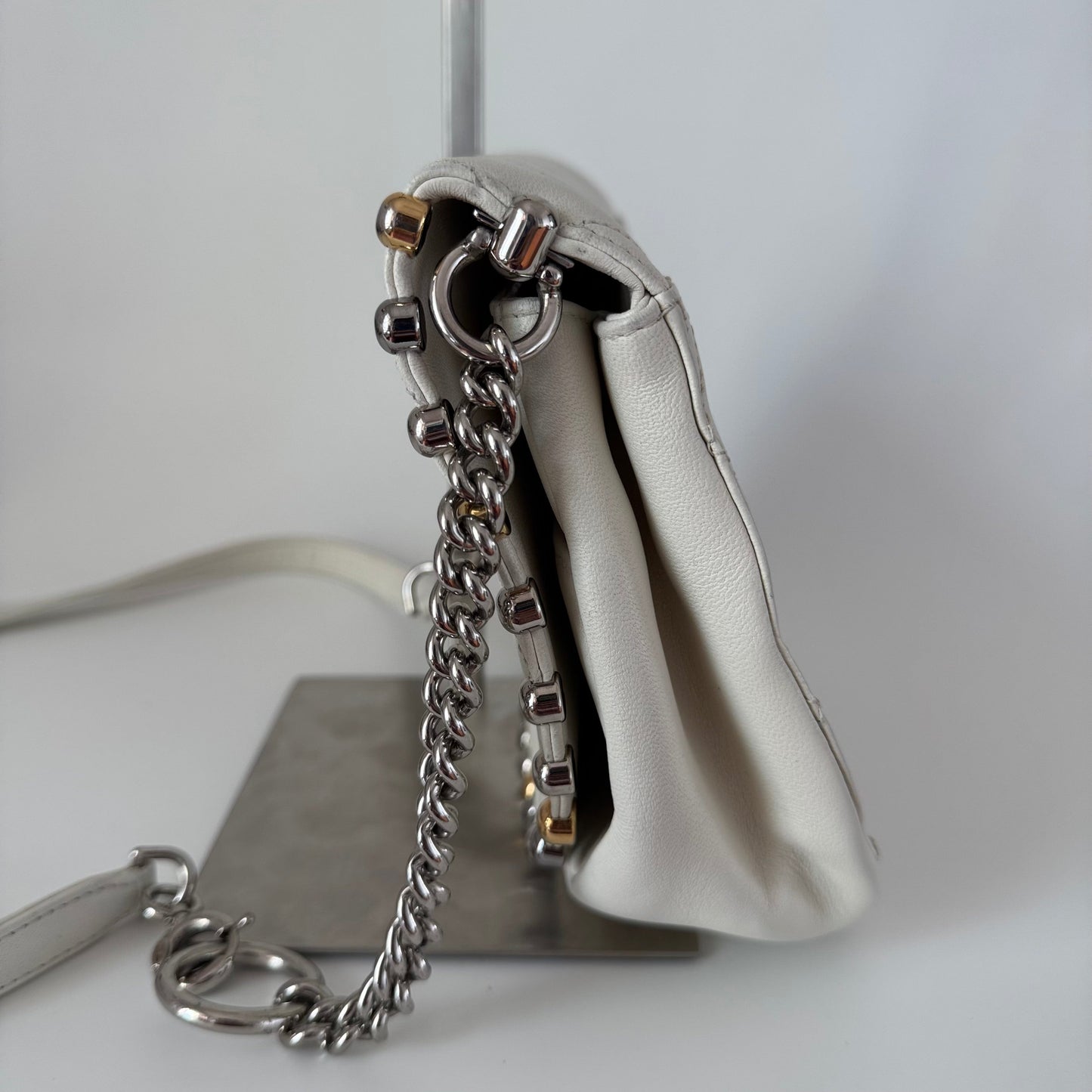 Chanel White Calfskin Leather Embellished Flap Saddle Bag, 2018-19