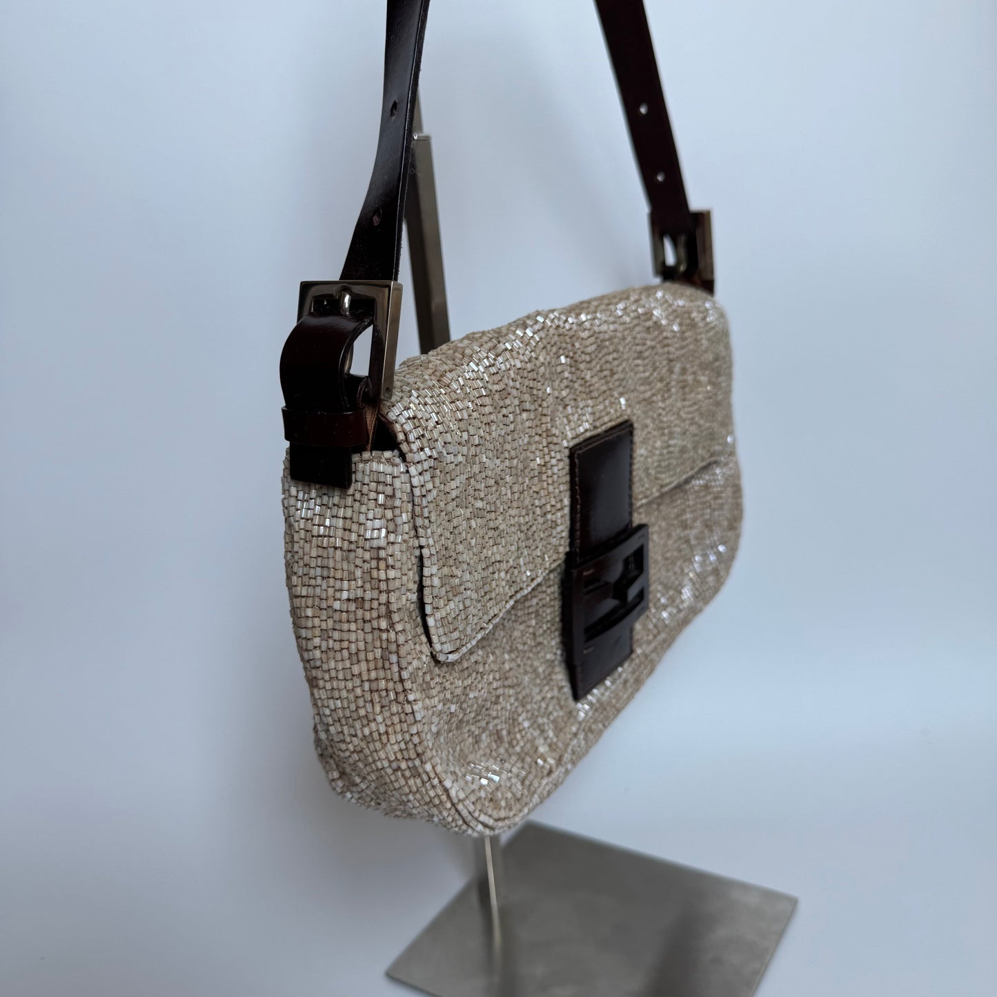 Fendi Baguette Vintage Shoulder bag with Glitter Beige Beads
