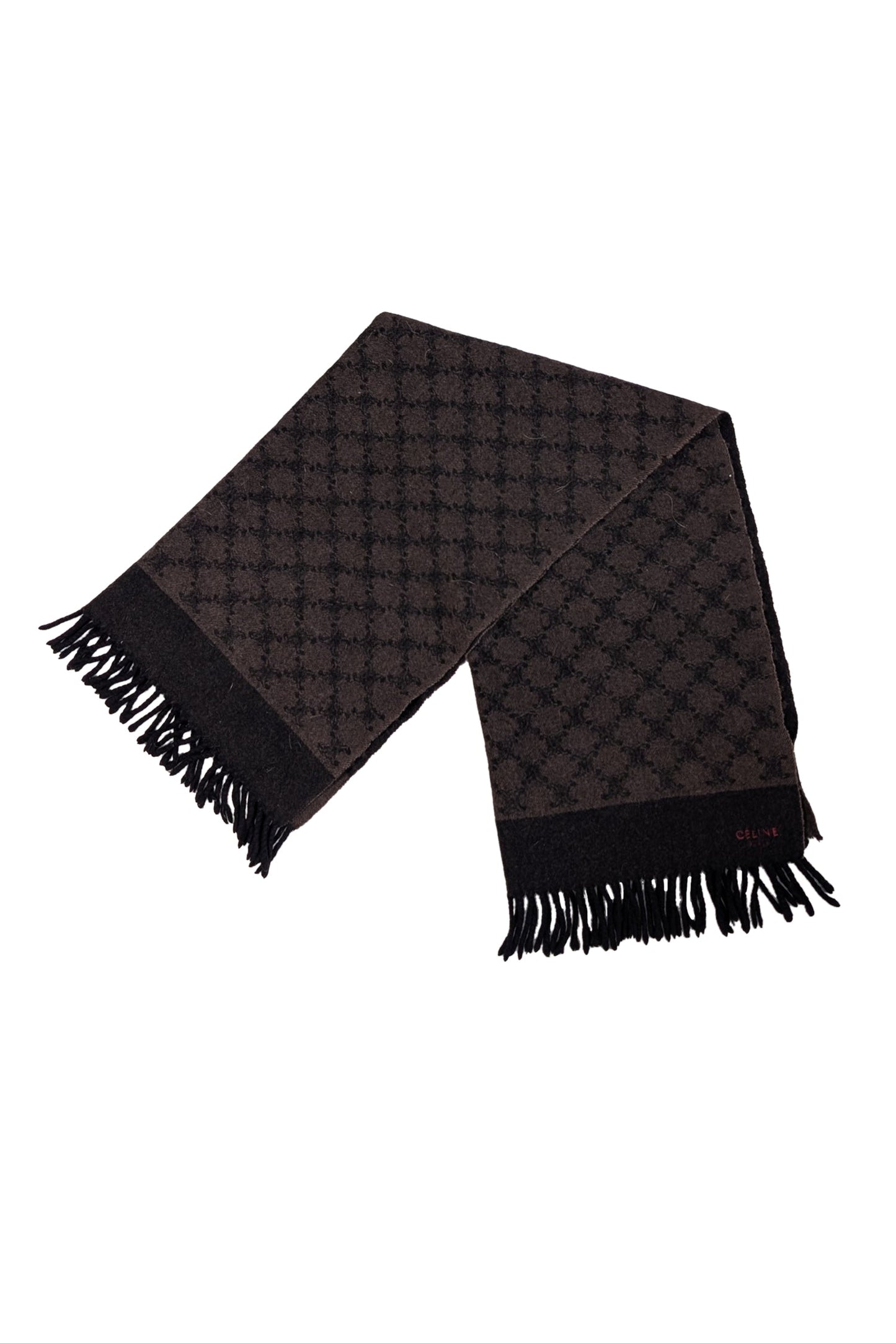 Luxury CELINE - Black & Brown Logo Print Wool Scarf