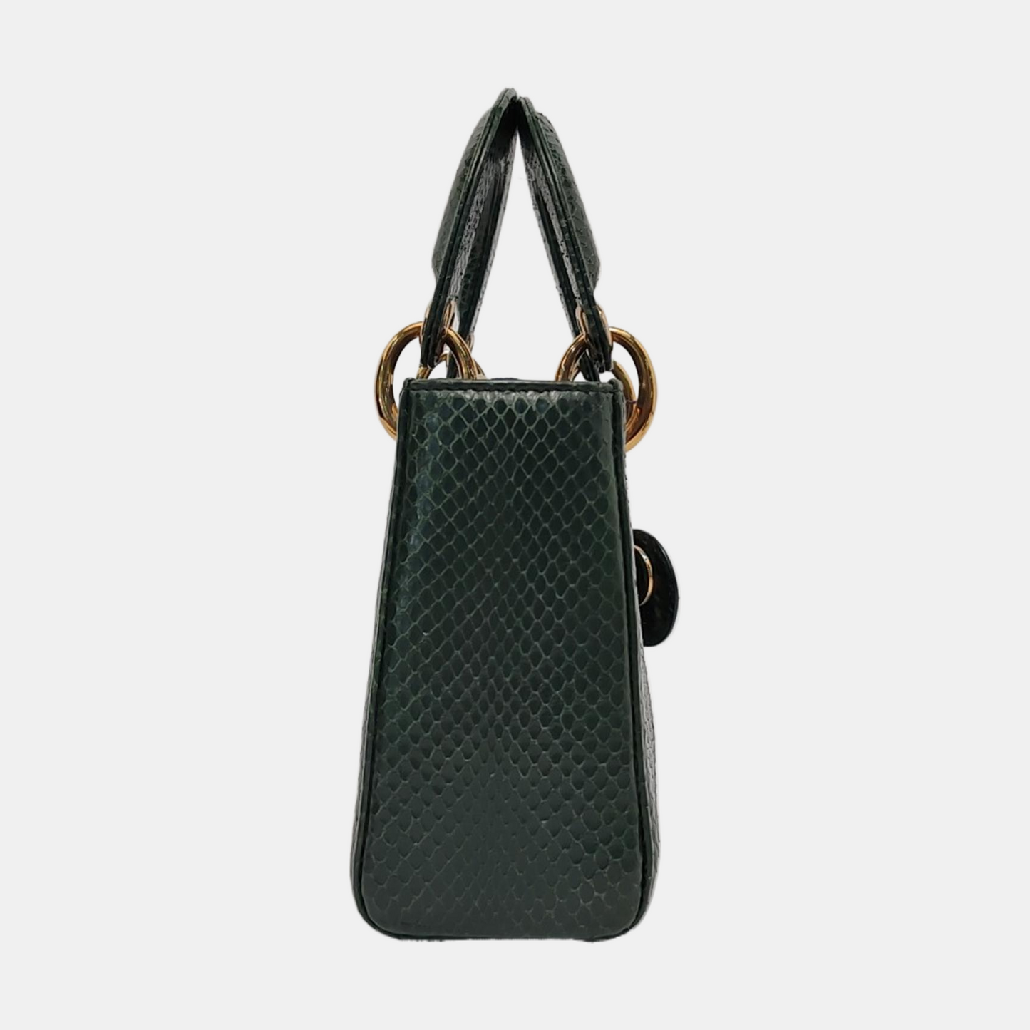 Lady Dior Mini Dark Green Snake Skin with gold hardware Chain Strap