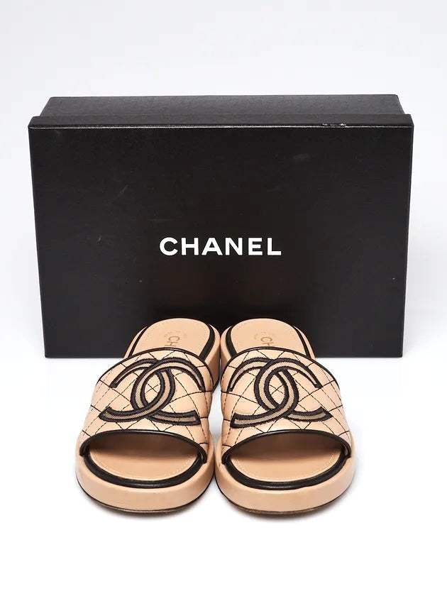CHANEL CC QUILTED LAMBSKIN LEATHER MULES