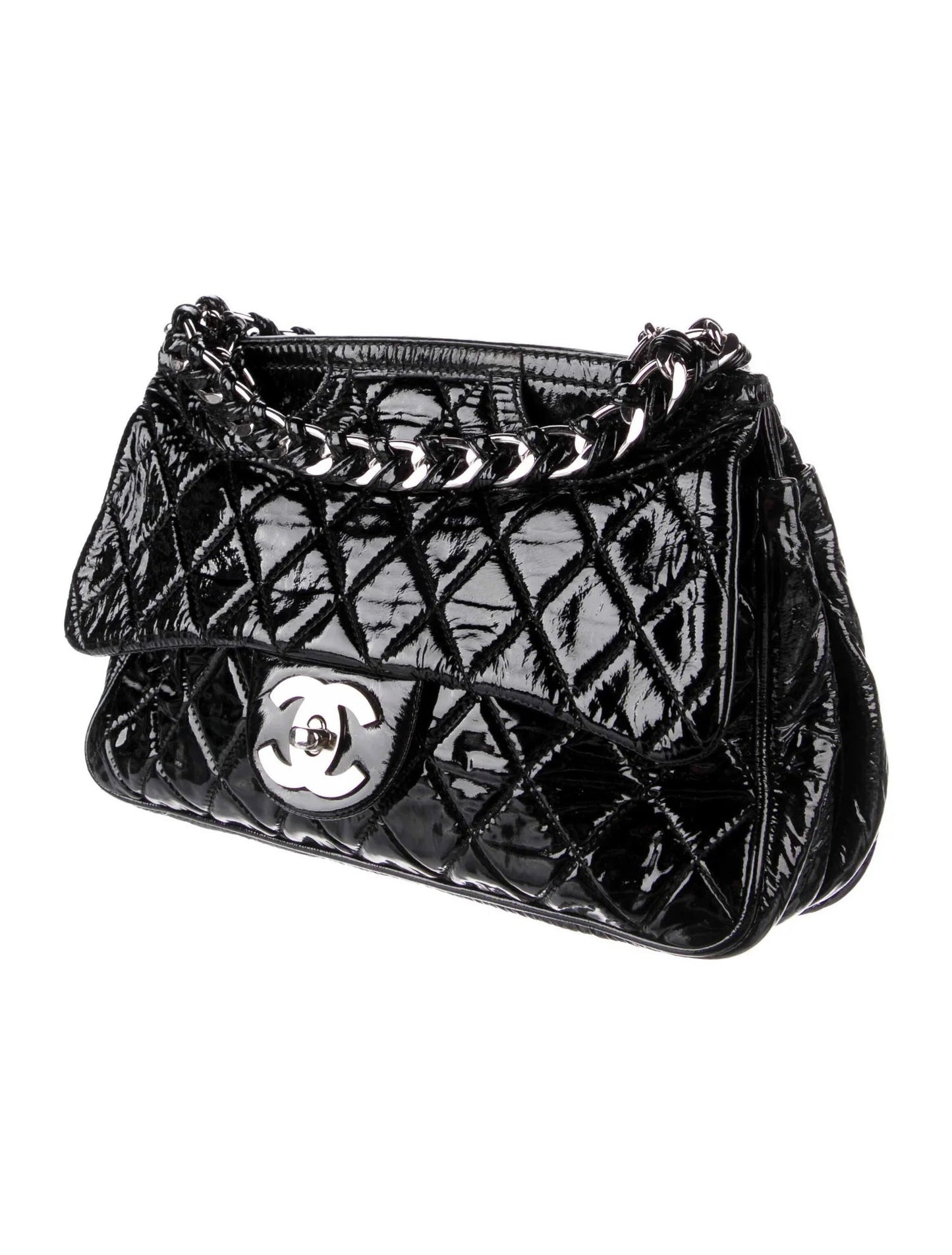 CHANEL QUILTED PATENT LEATHER DAY GLO FLAP BAG