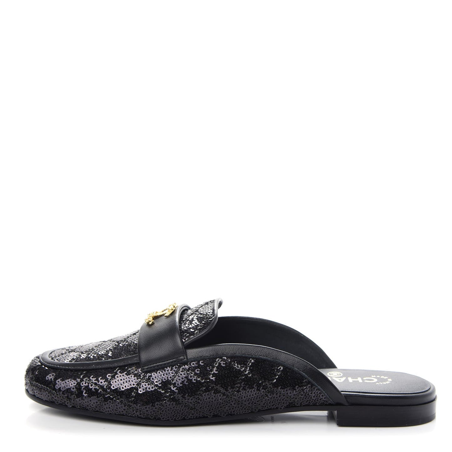 CHANEL SEQUIN LAMBSKIN QUILTED CC MULES