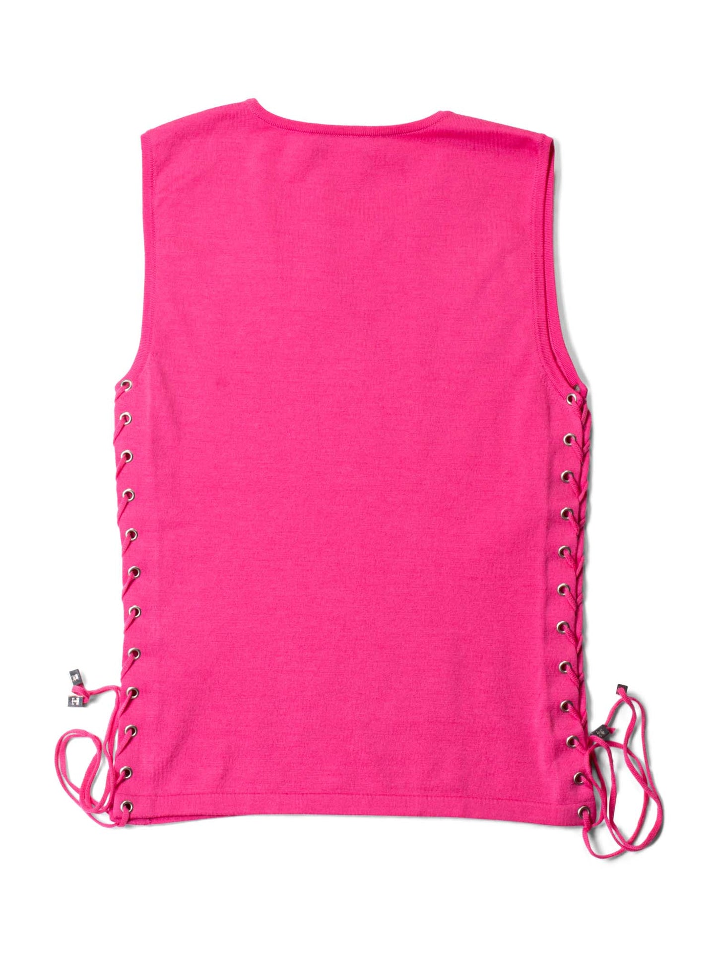Luxury CELINE Logo Wool Knitted Lace Up Top Pink